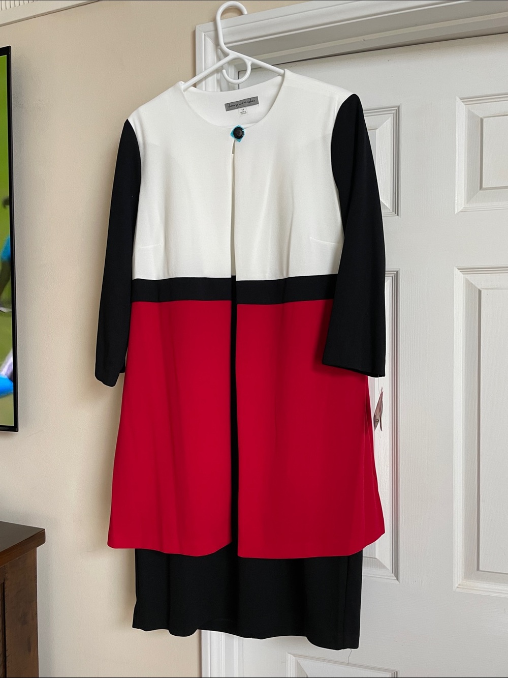 Colorblock Midi Dress in Red, White & Black